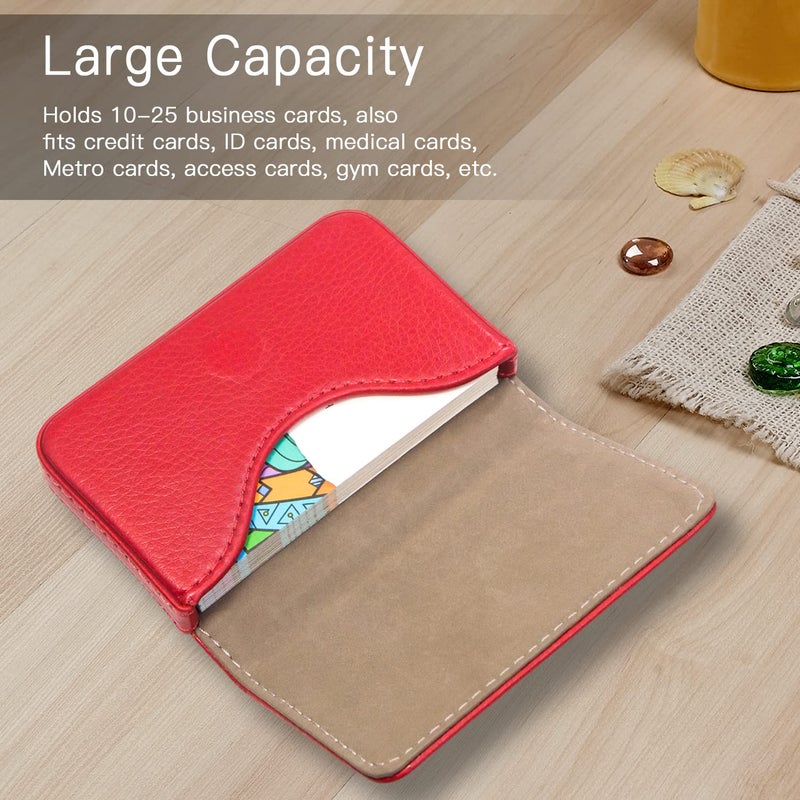 Padike Business Name Card Holder Luxury PU Leather,Business Name Card Holder Wallet Credit card ID Case/Holder For Men & Women - Keep Your Business Cards Clean(Red) - Image 3